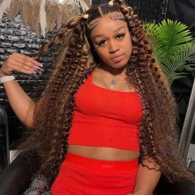 Human Hair blonde Lace Front Wig Deep Wave Frontal Wig 13x4 Brazilian Curly wig