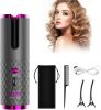 Unbound Cordless Auto Rotating Ceramic Hair Curler USB Rechargeable Automatic Curling Iron LED Display Temperature Wave Curler, Grey