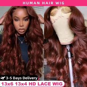 34 Inch Reddish Brown Body Wave Lace Front Wig 13x6 HD